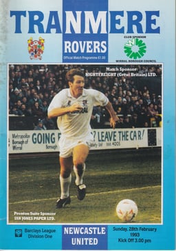 Tranmere Rovers v Newcastle United Match Programme 1993-02-28